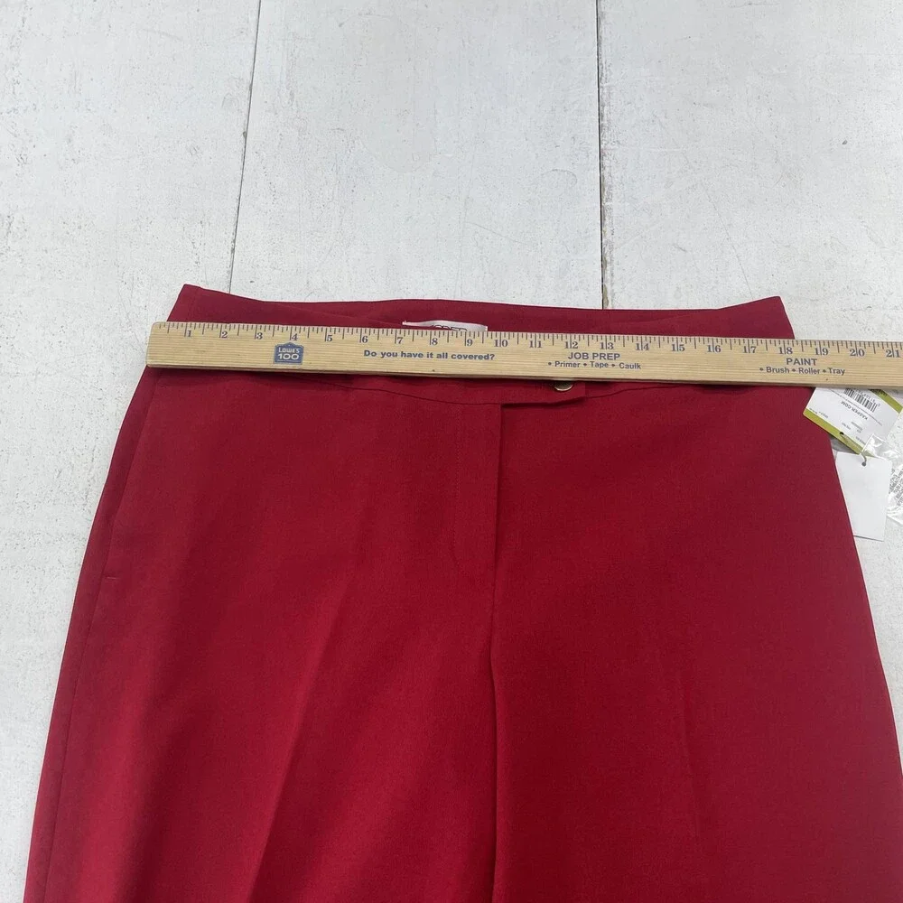 Kasper Dress Pants Womens 14P Red Crepe Wide Leg Zip Pockets Stretch Work Office - Picture 6 of 10